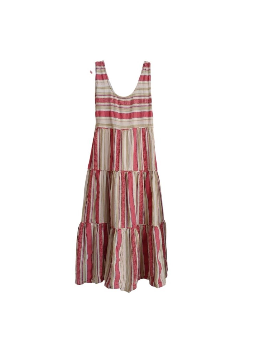 Faherty Lanai Tiered Stripe Tie Shoulder Cotton Blend Dress Layer Cottage M - Picture 3 of 12